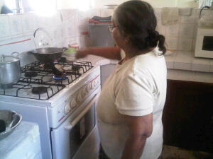 Nani poking the coconuts.